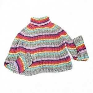 Vintage Weathervane Rainbow Stripe Cotton Knit Turtleneck Sweater Y2K Retro